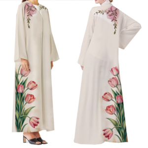 placement print, tulip print, abaya