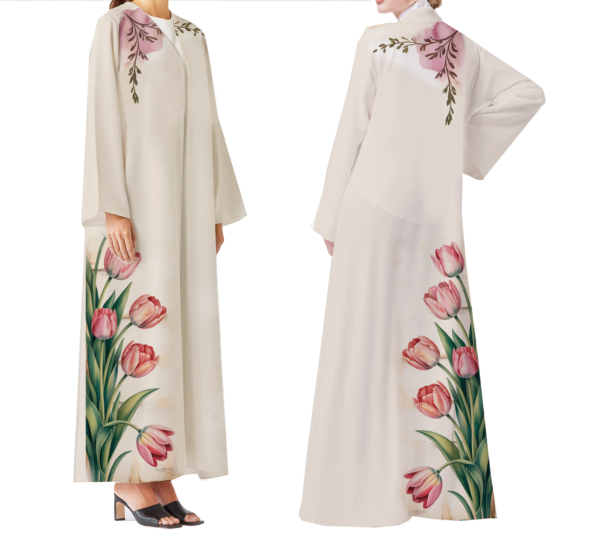 placement print, tulip print, abaya